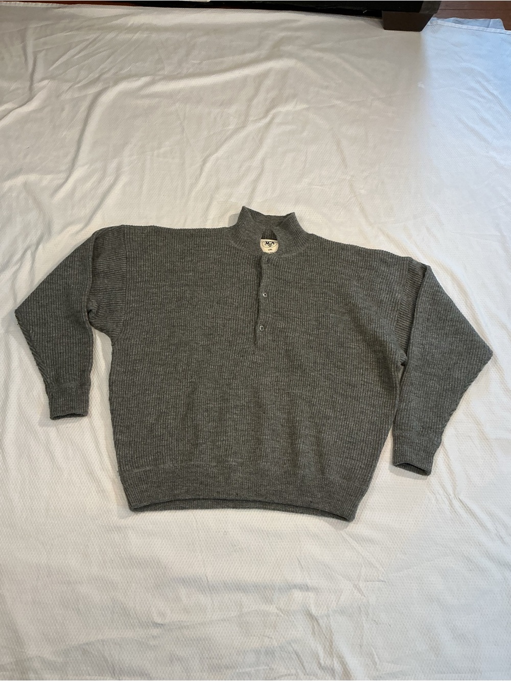 Men's Grey Turtleneck Half-Placket Sweater 100 % wool .